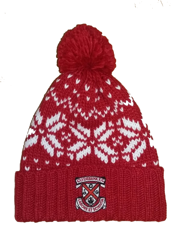 Red Patterned Pom Pom hat - Clydebank Football Club